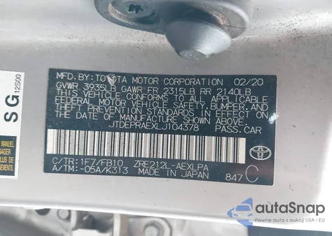 2020 Toyota Corolla Le из США, поврежденный, VIN JTDEPRAEXLJ104378